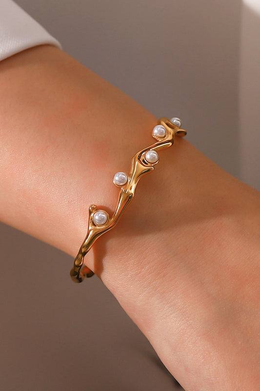 Inlaid Synthetic Pearl Open Bracelet  Bracelets- Doll Fits
