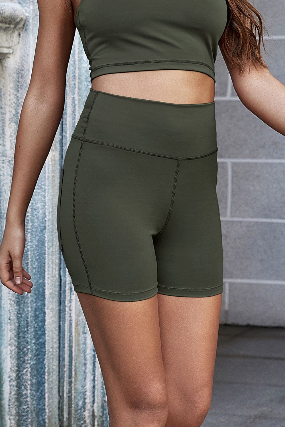 Exposed Seam Decorative Button Yoga Shorts  Activewear- Doll Fits