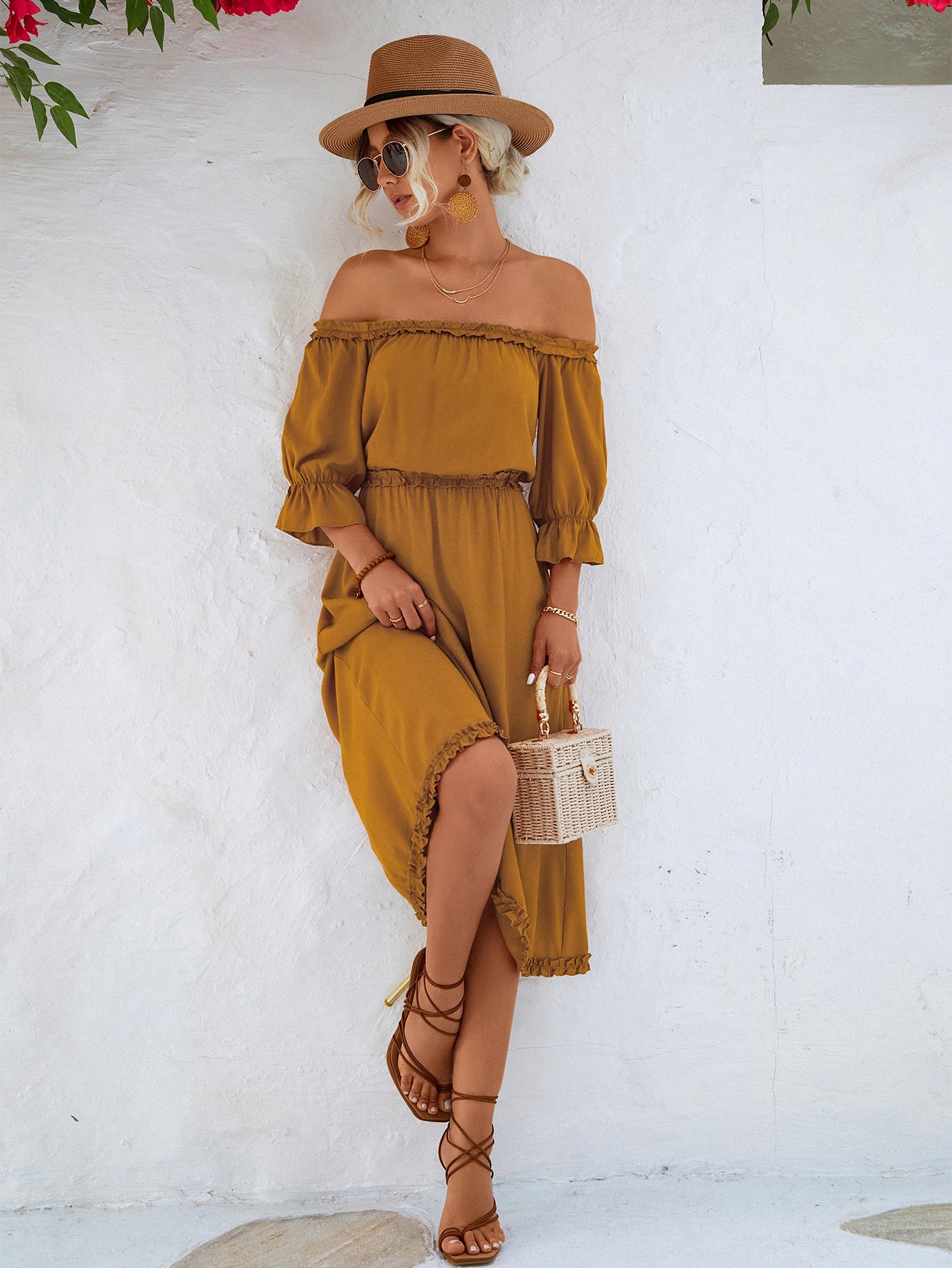 Frilled Off-Shoulder Flounce Sleeve Dress  Dresses- Doll Fits