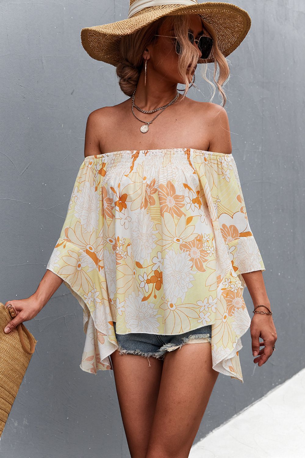 Floral Bell Sleeve Off-Shoulder Blouse  Shirts & Tops- Doll Fits