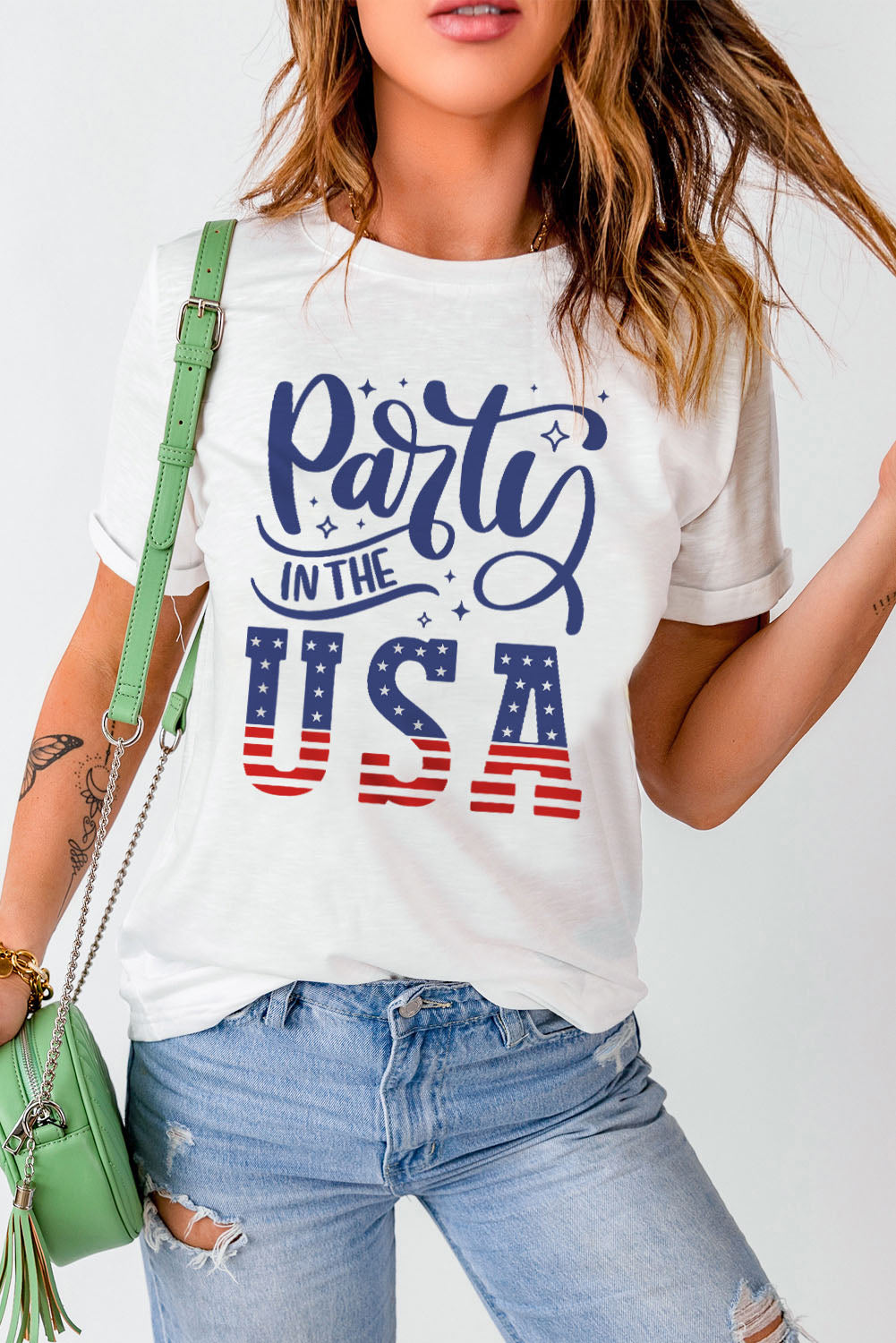 PARTY IN THE USA Round Neck Cuffed Tee  Shirts & Tops- Doll Fits