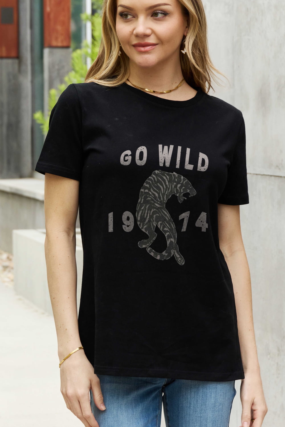 Simply Love Full Size GO WILD 1974 Graphic Cotton Tee  - Doll Fits