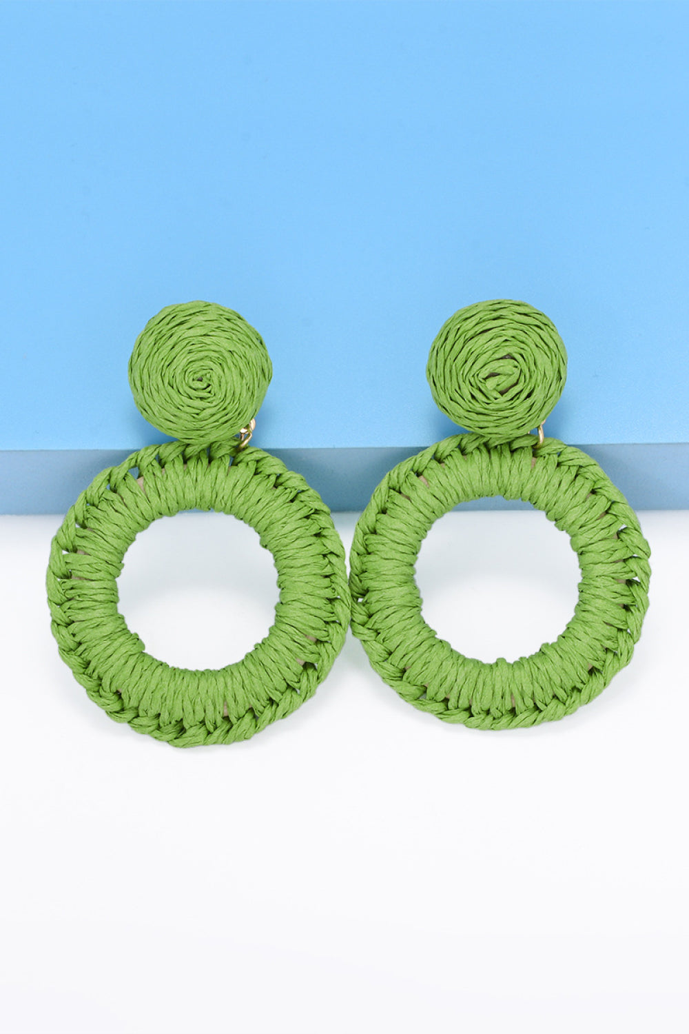 Round Shape Raffia Grass Dangle Earrings  Earrings- Doll Fits