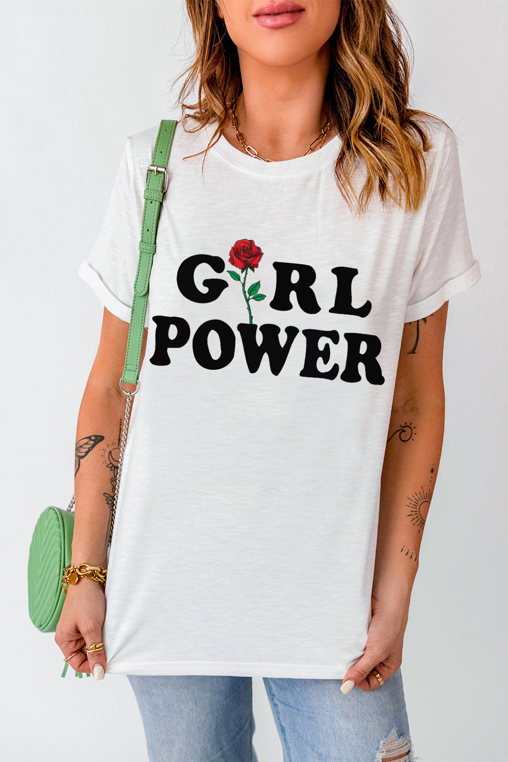 GIRL POWER Rose Graphic Tee Shirt  Shirts & Tops- Doll Fits