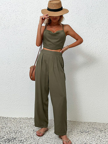 Crisscross Back Cropped Top and Pants Set  Outfit Sets- Doll Fits