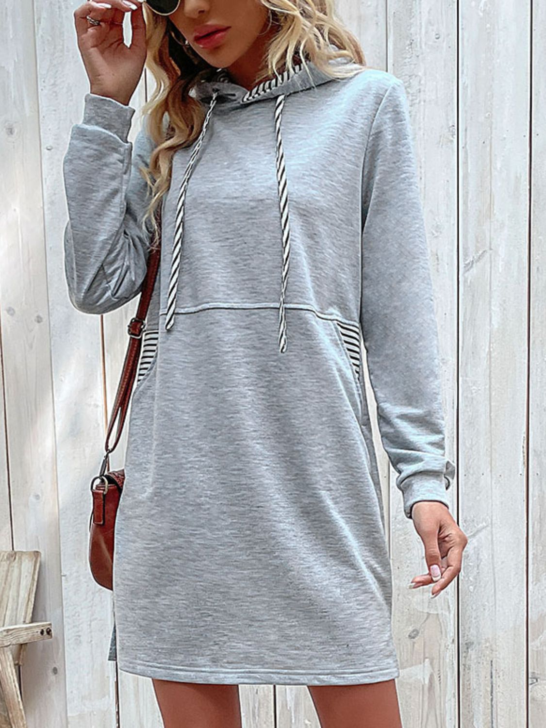 Striped Drawstring Long Sleeve Hoodie  - Doll Fits