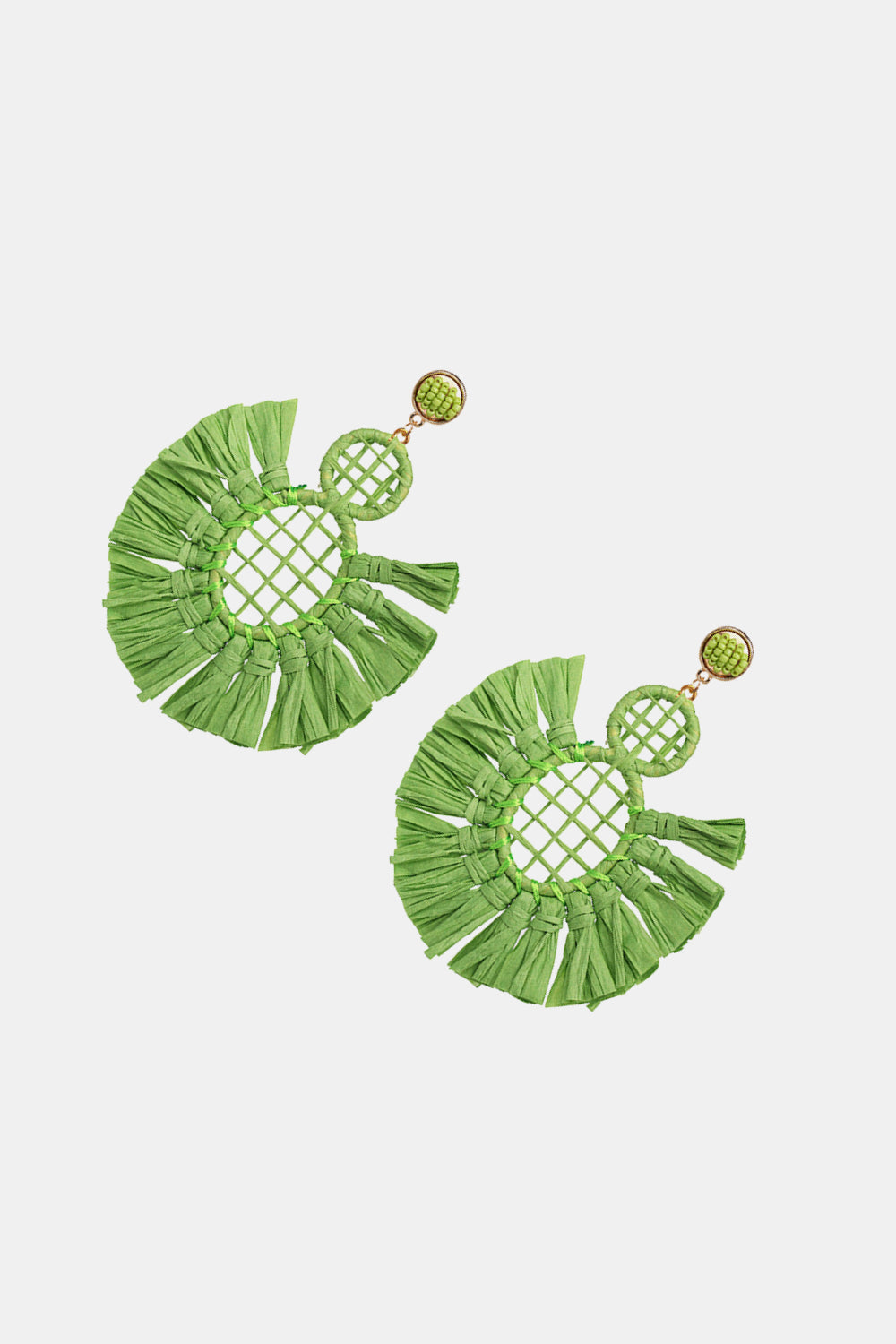 Raffia Grass Tassel Detail Dangle Earrings  Earrings- Doll Fits