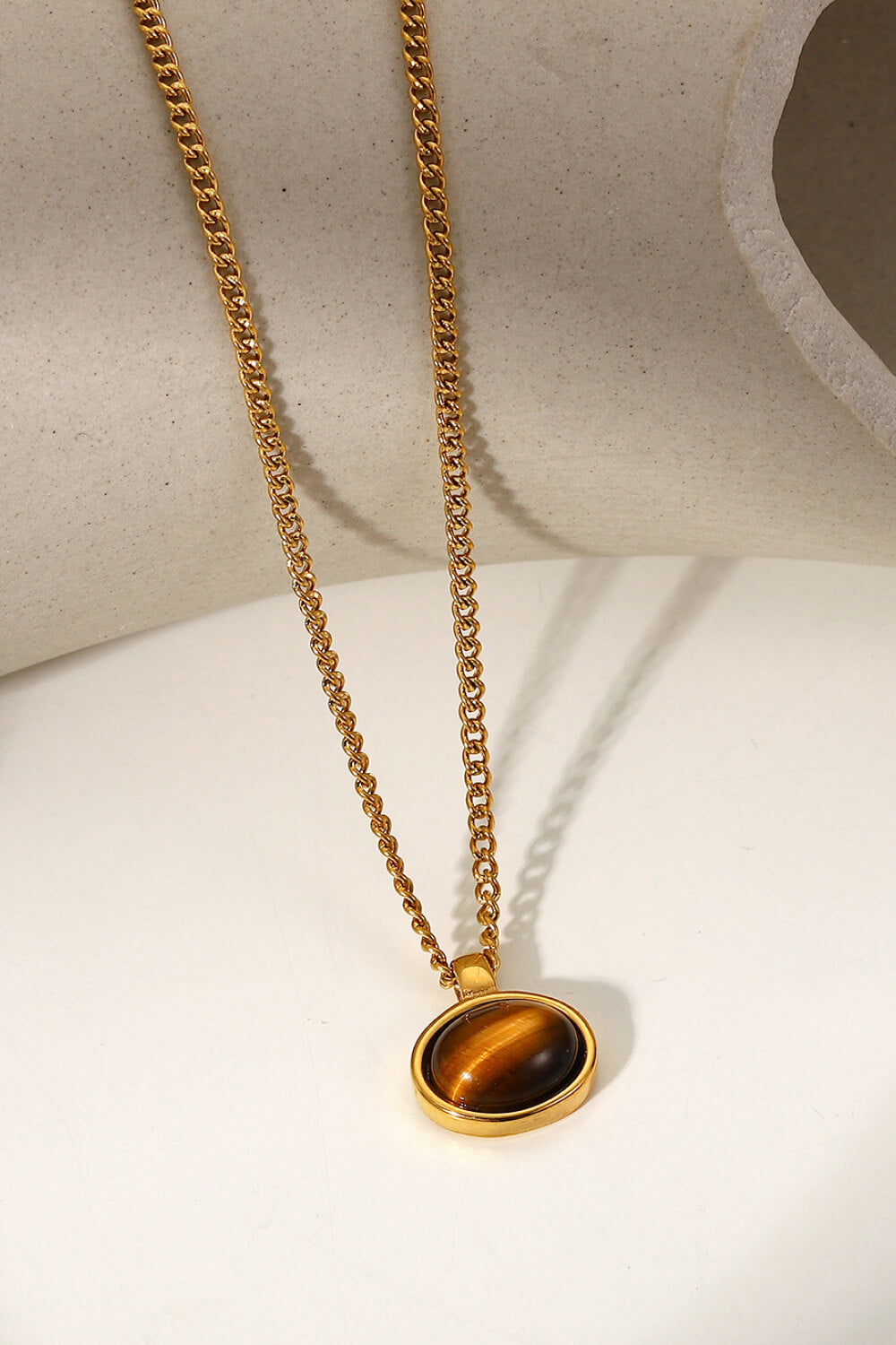 Natural Stone Geometric Pendant Necklace  Necklaces- Doll Fits