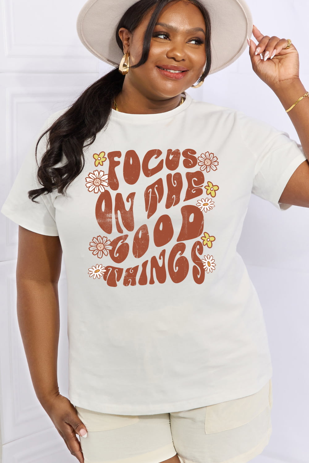 Simply Love Full Size FOCUS ON THE GOOD THINGS Graphic Cotton Tee  - Doll Fits