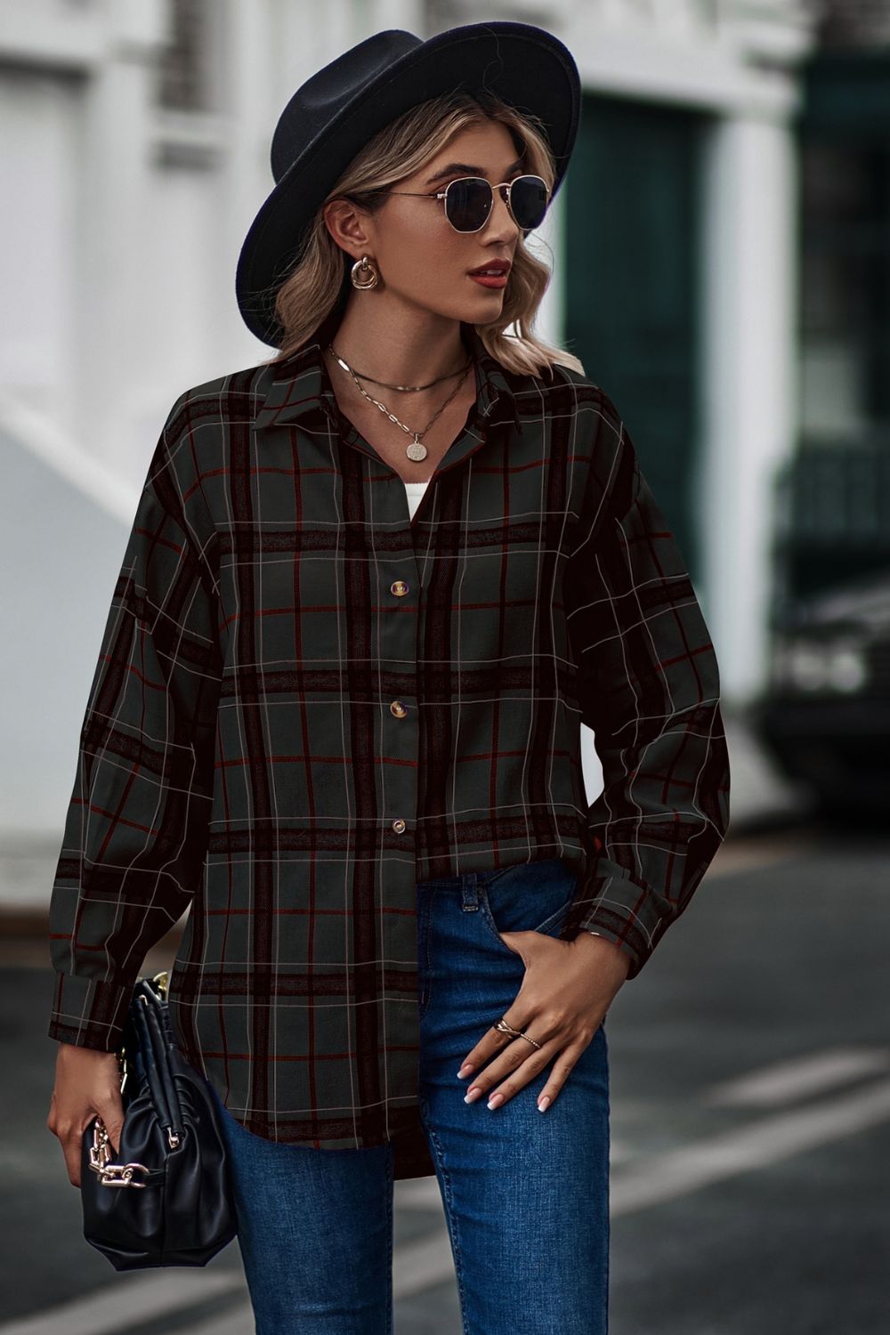 Plaid Long Sleeve Shirt  - Doll Fits
