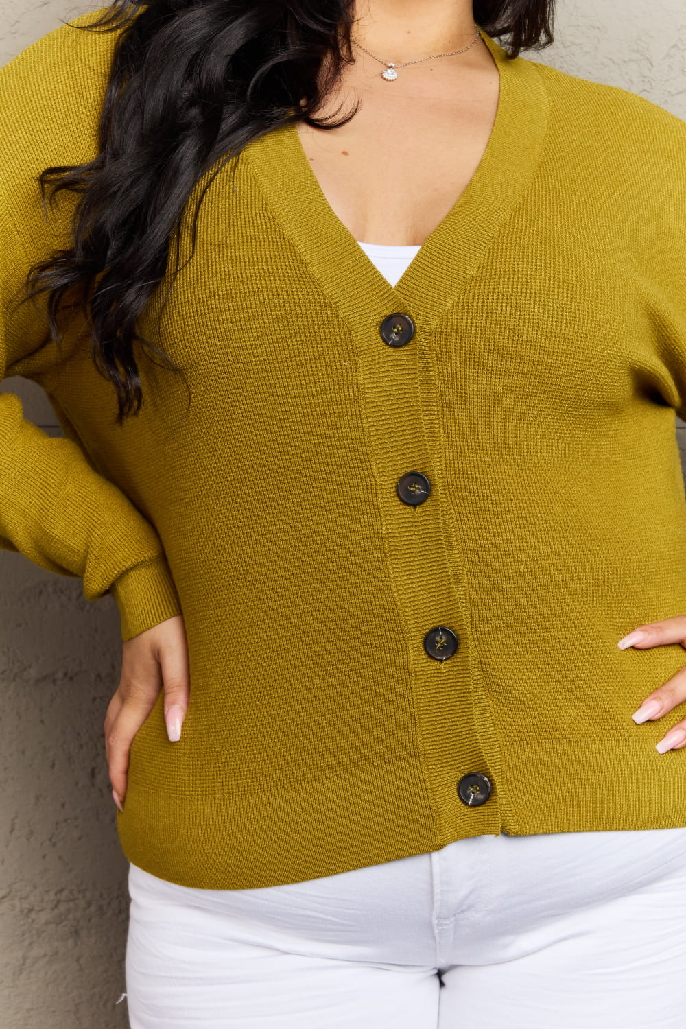 Zenana Kiss Me Tonight Full Size Button Down Cardigan in Chartreuse  - Doll Fits