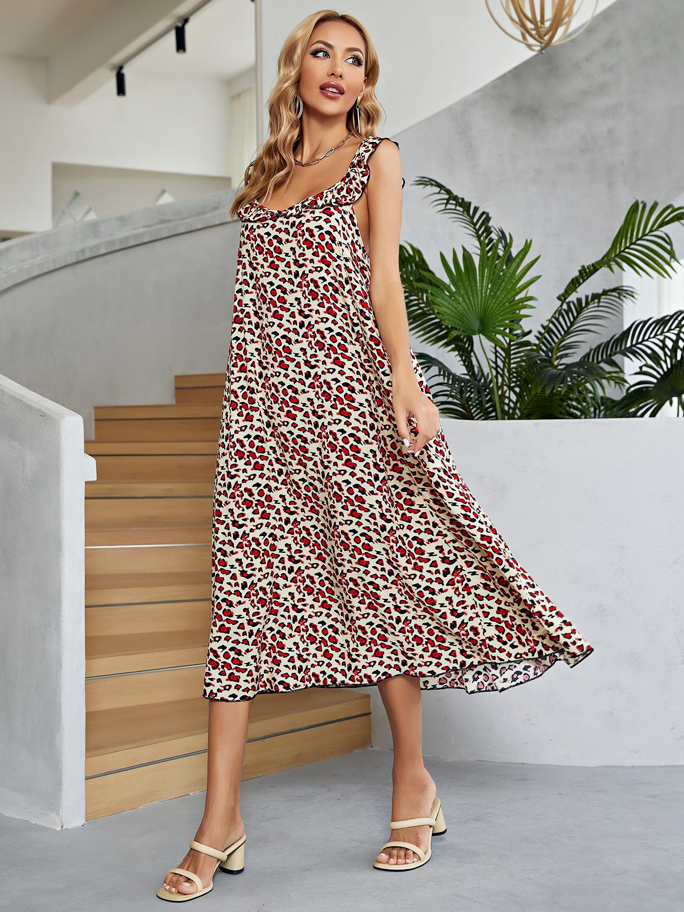 Printed Ruffled Sleeveless Midi Dress  Dresses- Doll Fits