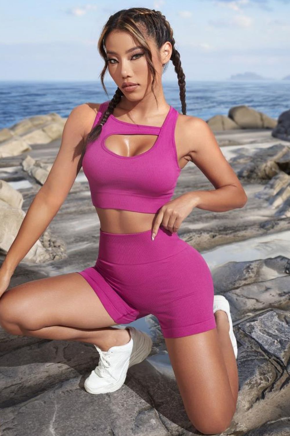 Cutout Crop Top and Sports Shorts Set  Activewear- Doll Fits