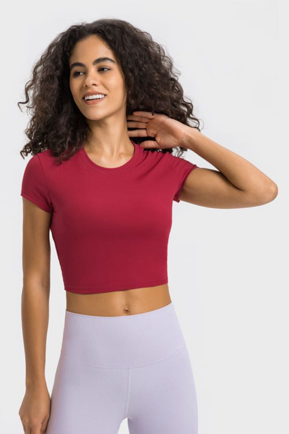 Round Neck Short Sleeve Cropped Sports T-Shirt  Activewear- Doll Fits