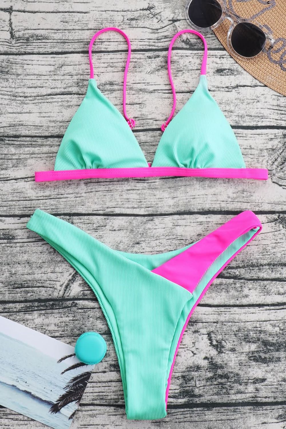 Contrast Ribbed Bikini Set  Swimwear- Doll Fits