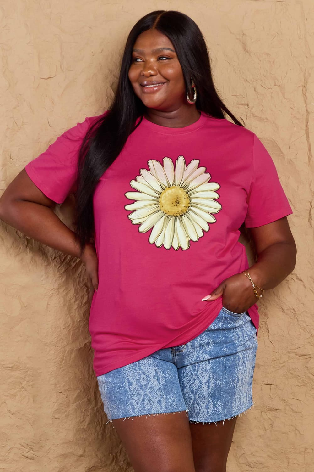 Simply Love Full Size FLOWER Graphic Cotton Tee  - Doll Fits