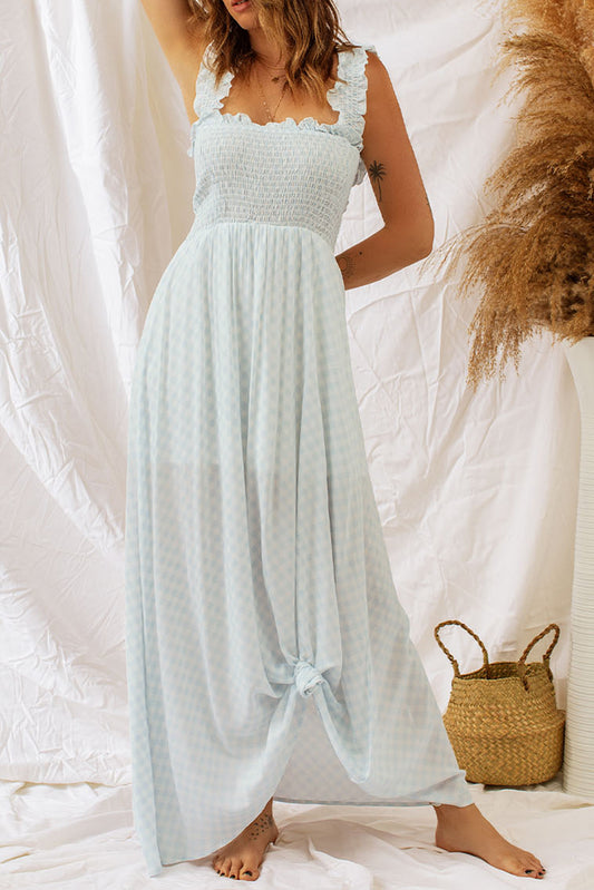 Plaid Ruffle Strap Smocked Maxi Dress  Dresses- Doll Fits