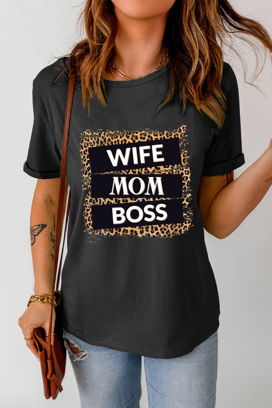 WIFE MOM BOSS Leopard Graphic Tee  Shirts & Tops- Doll Fits