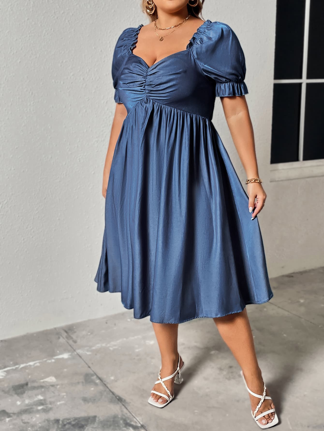 Plus Size Ruched Sweetheart Neck Dress  Dresses- Doll Fits