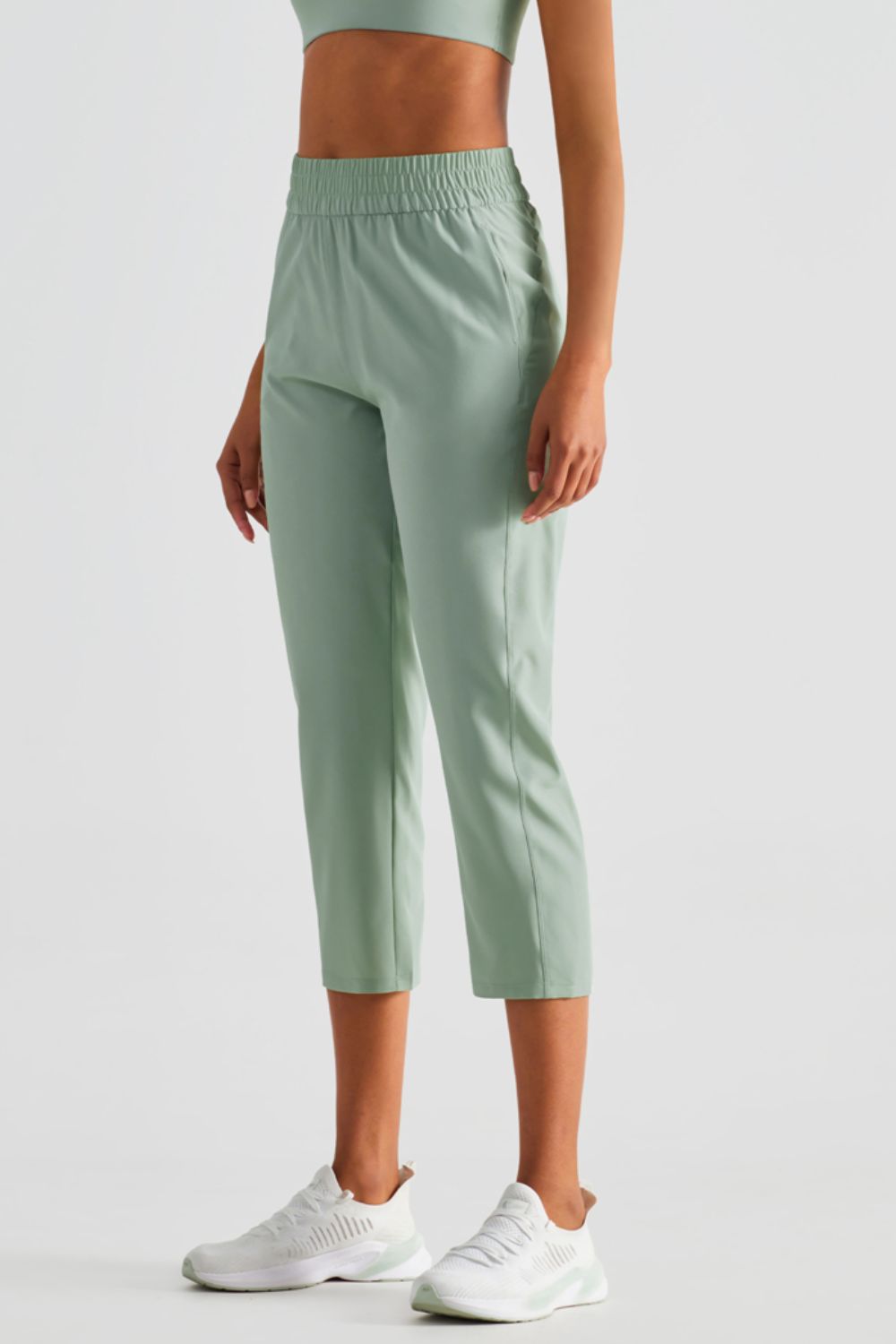 Elastic Waist Cropped Sports Pants  Pants- Doll Fits