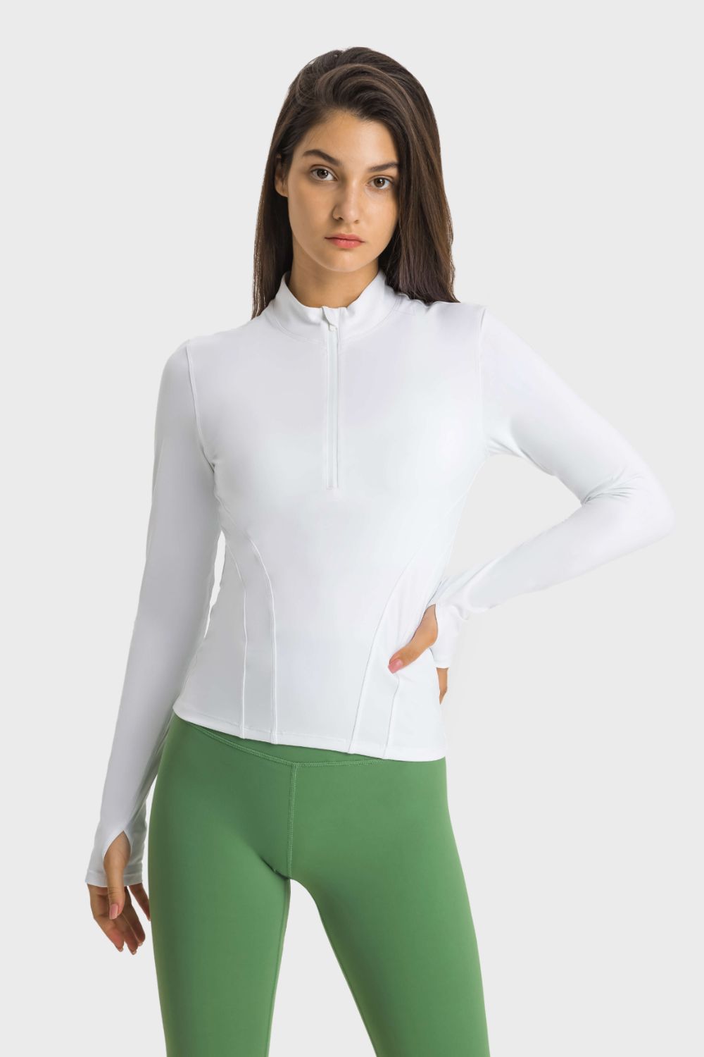 Half Zip Thumbhole Sleeve Sports Top  Activewear- Doll Fits