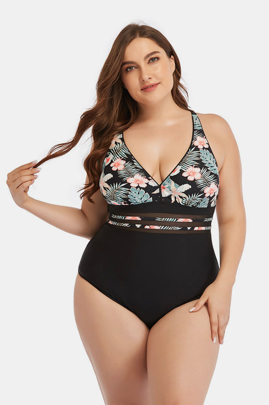 Floral Cutout Tie-Back One-Piece Swimsuit  Swimwear- Doll Fits