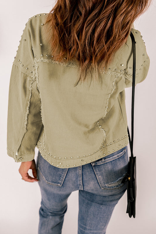 Frayed Trim Rivet Denim Jacket  Coats & Jackets- Doll Fits