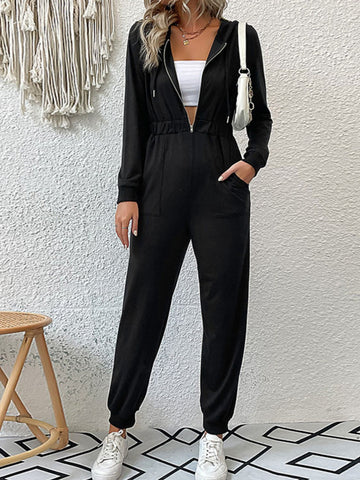 Zip Up Elastic Waist Hooded Jogger Jumpsuit  Jumpsuits & Rompers- Doll Fits