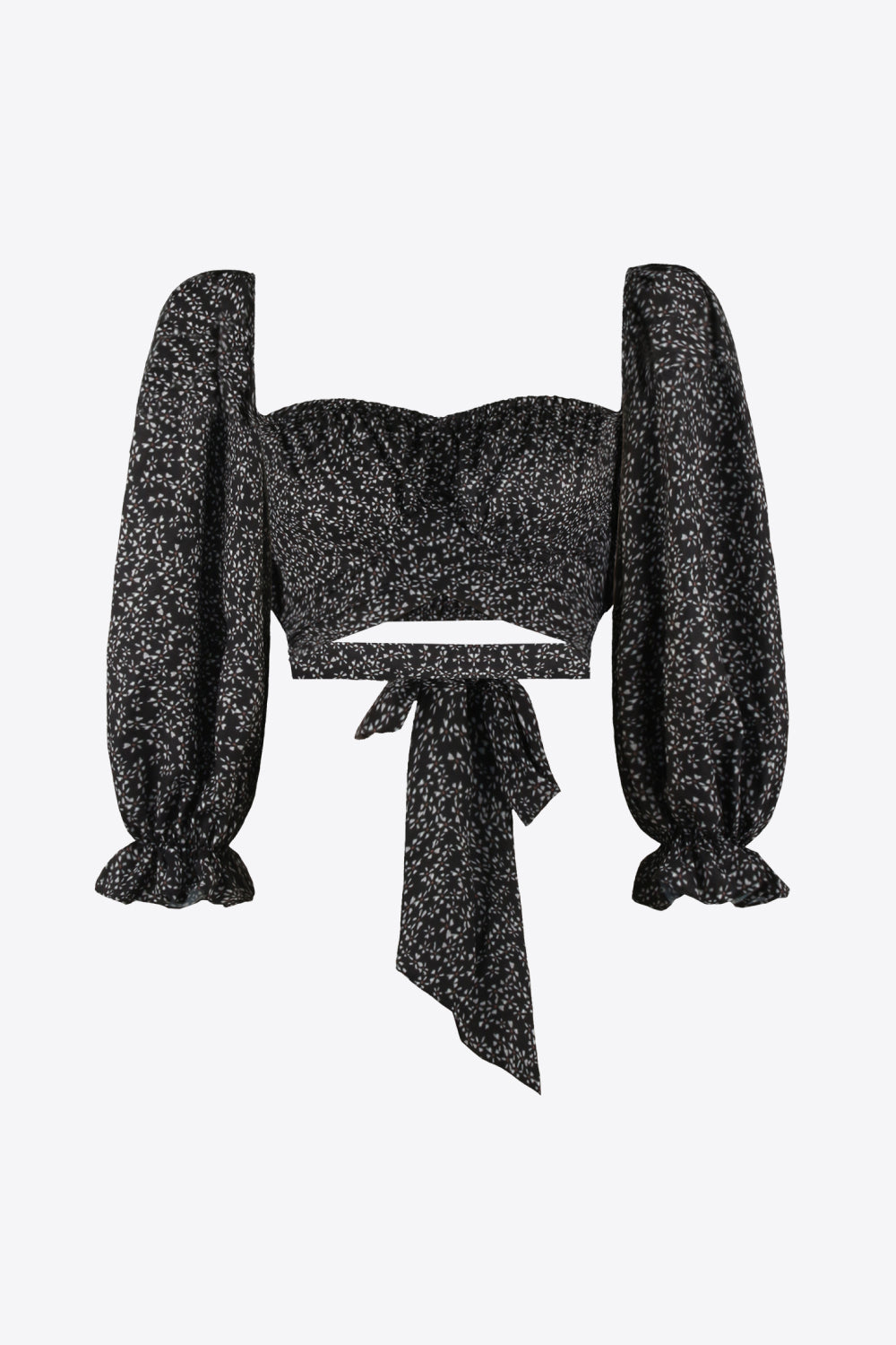 Printed Long Flounce Sleeve Cropped Blouse  Shirts & Tops- Doll Fits