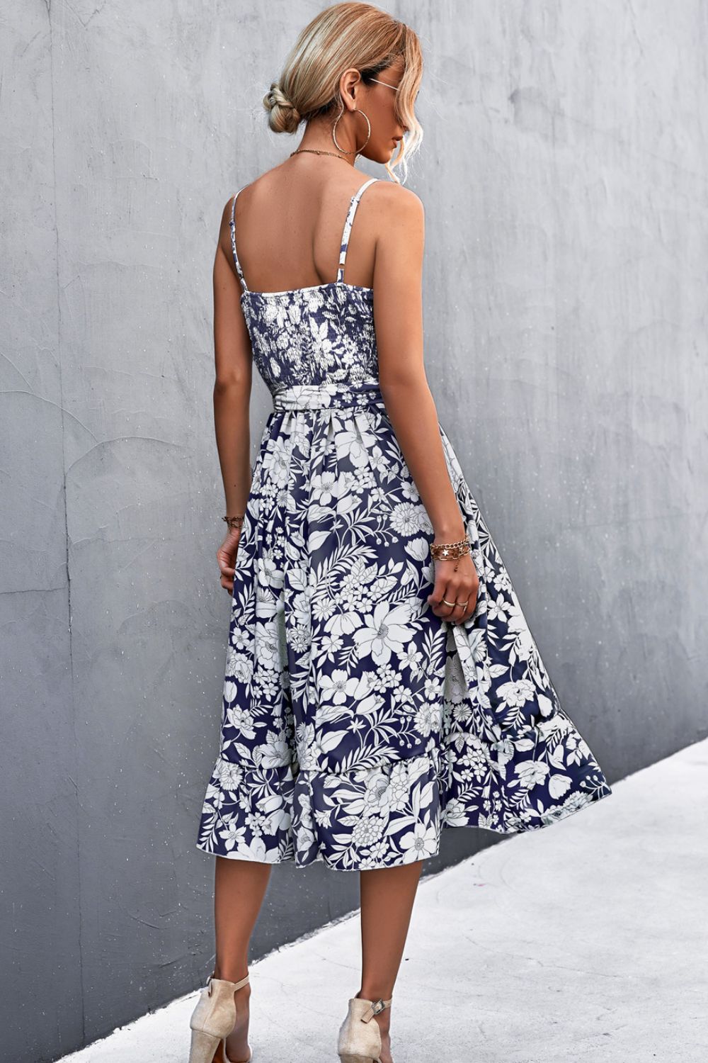 Floral Frill Trim Scoop Neck Spaghetti Strap Dress  Dresses- Doll Fits