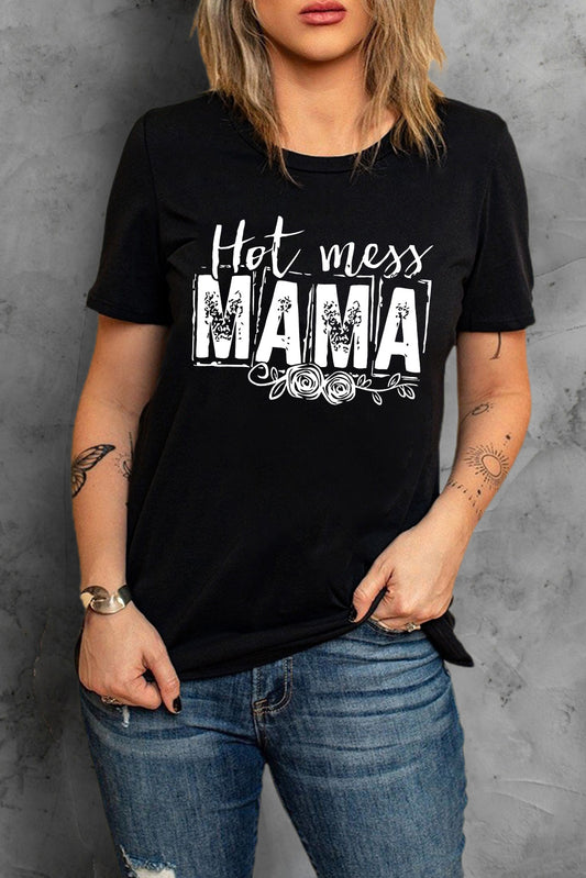 HOT MESS MAMA Graphic Round Neck Tee  Shirts & Tops- Doll Fits