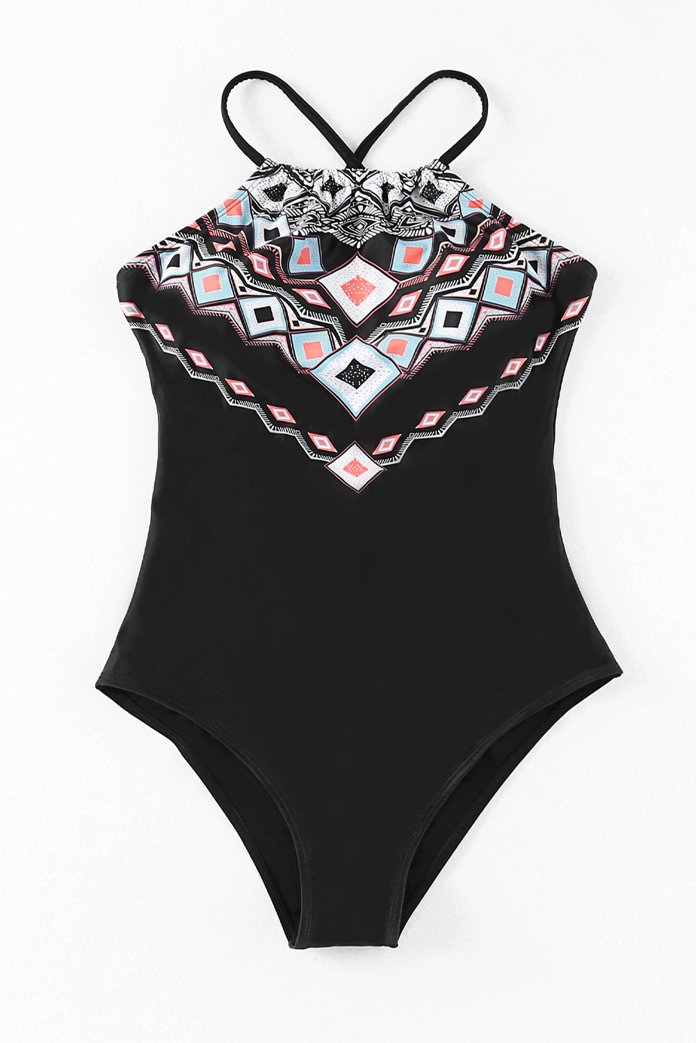 Geometric Print Tie Back One-Piece Swimsuit  Swimwear- Doll Fits