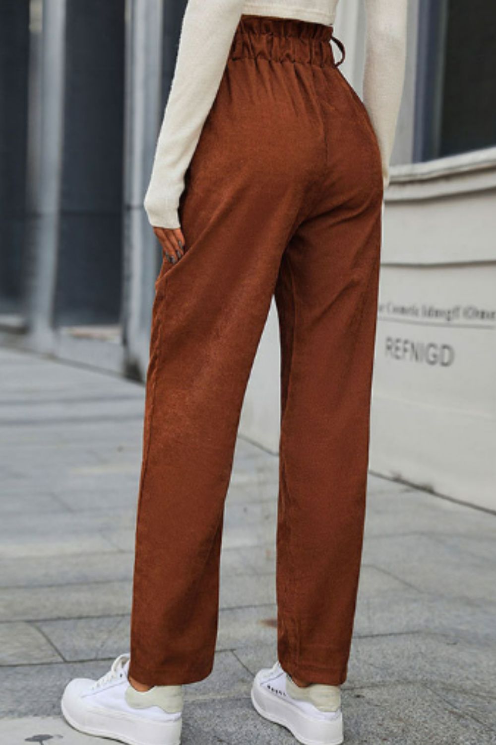 Paperbag Waist Straight Leg Pants with Pockets  Pants- Doll Fits