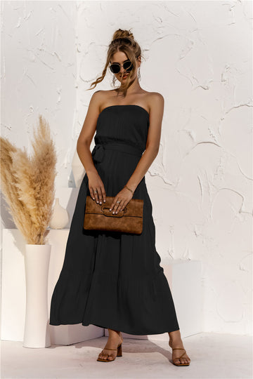 Strapless Tie Waist Tiered Maxi Dress  Dresses- Doll Fits