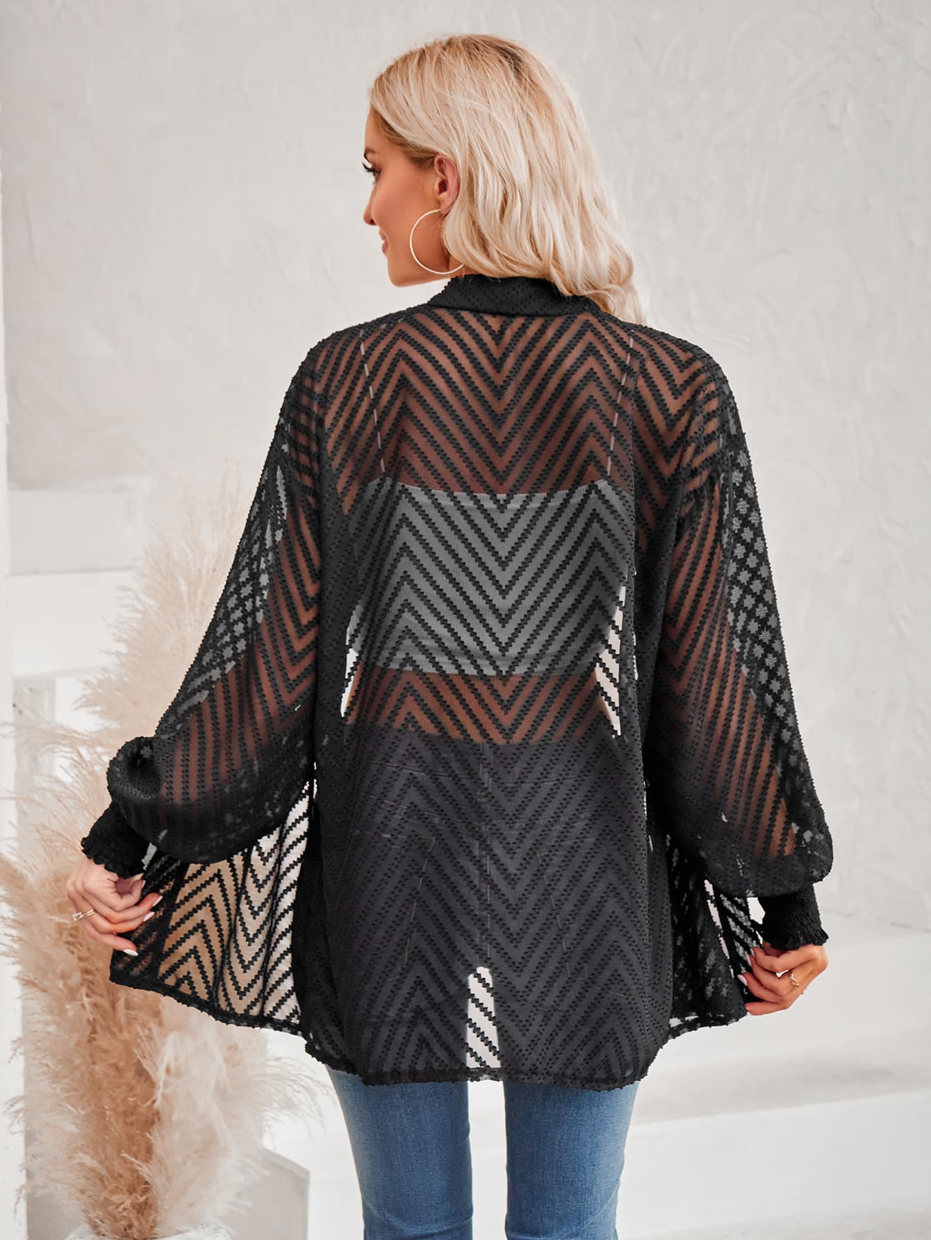Lantern Sleeve Open Front Sheer Cardigan  Coats & Jackets- Doll Fits
