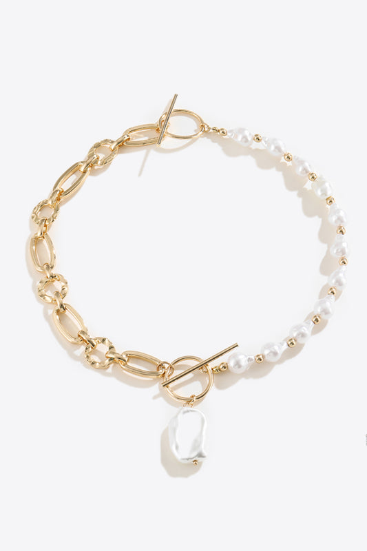 Half Pearl Half Chain Toggle Clasp Necklace  Necklaces- Doll Fits