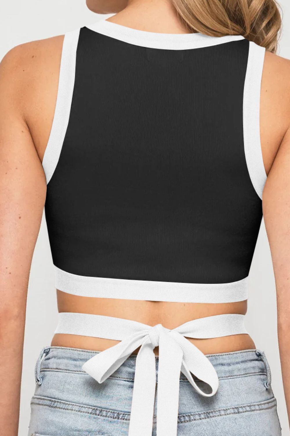 Contrast Tie Back Round Neck Tank  Shirts & Tops- Doll Fits