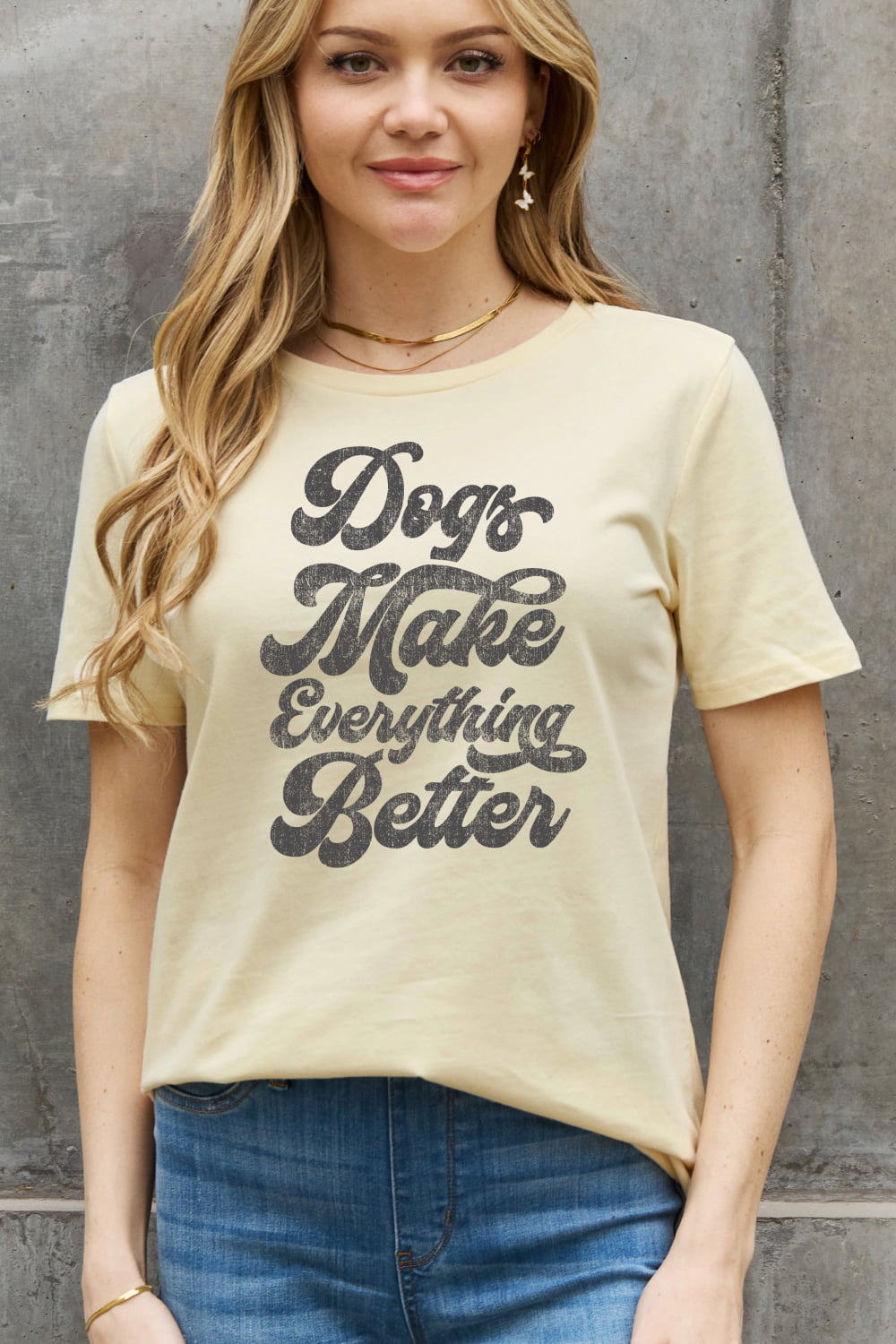 Simply Love Full Size DOGS MAKE EVERTHING BETTER Graphic Cotton Tee  - Doll Fits