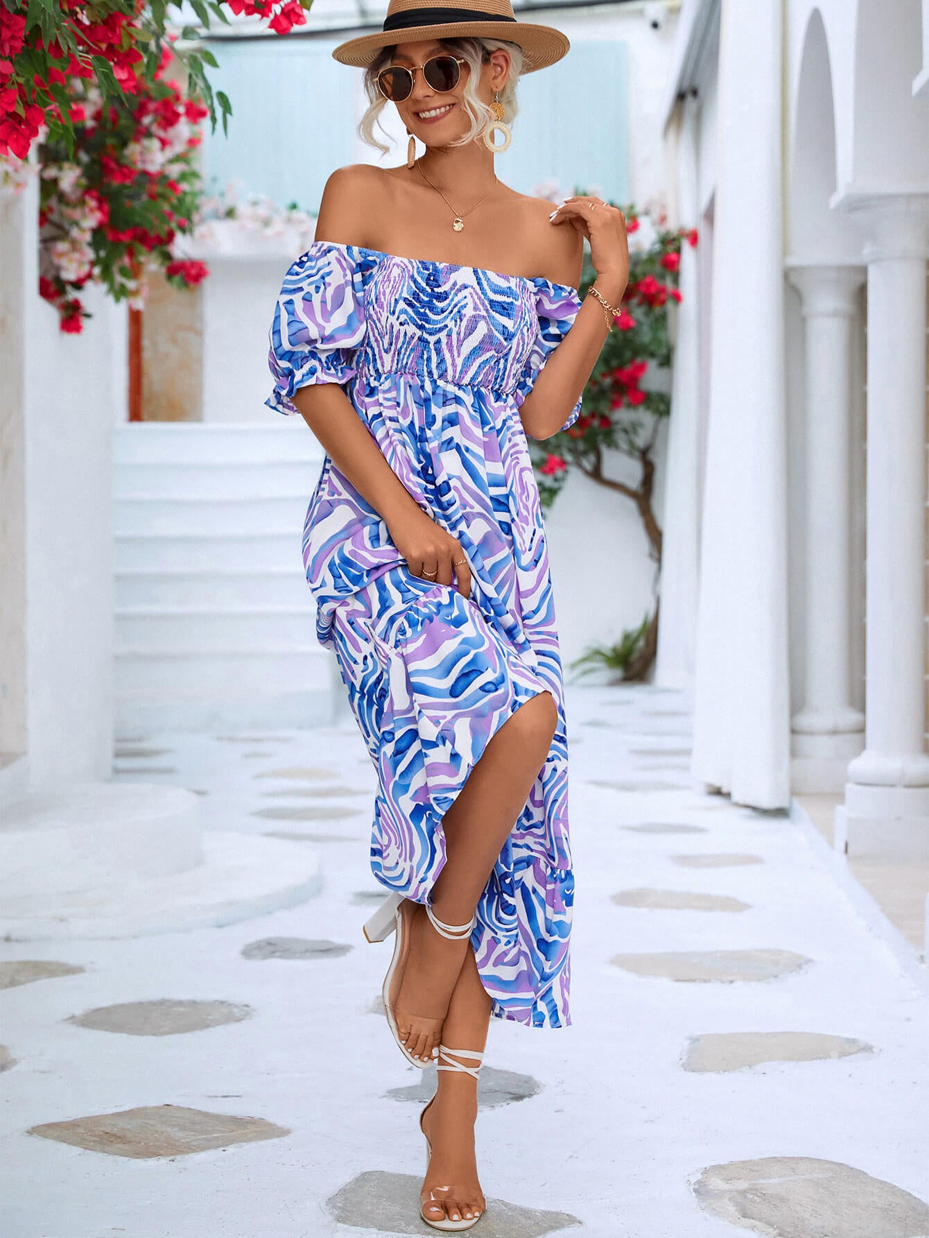 Floral Smocked Flounce Sleeve Midi Dress  Dresses- Doll Fits