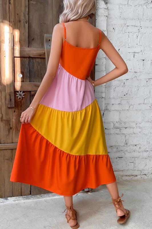 Color Block Spaghetti Strap Midi Dress  Dresses- Doll Fits