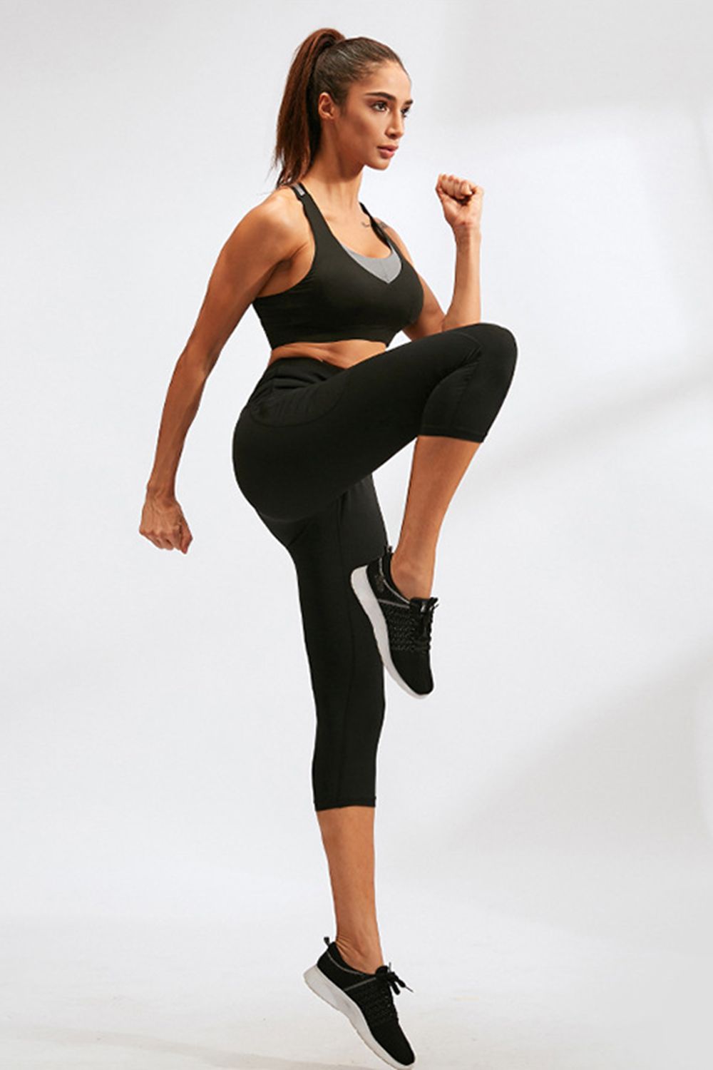 Slim Fit Wide Waistband Active Leggings with Pockets  - Doll Fits