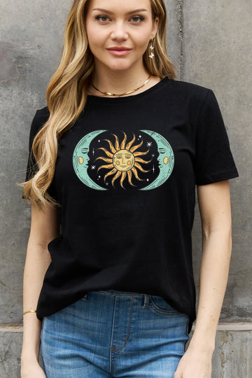 Simply Love Full Size Sun & Moon Graphic Cotton Tee  Shirts & Tops- Doll Fits