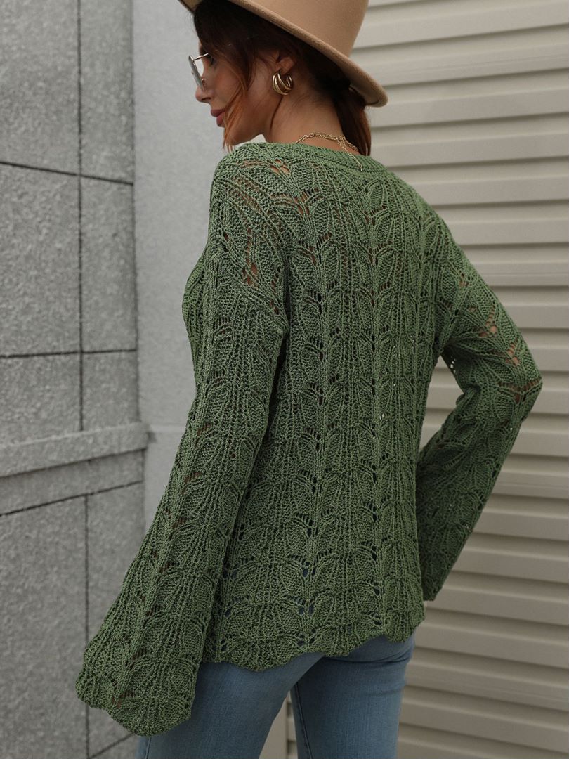 Openwork Dropped Shoulder Knit Top  Shirts & Tops- Doll Fits