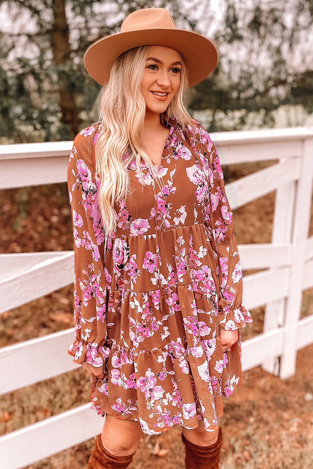 Floral Flounce Sleeve Tiered Dress  Dresses- Doll Fits