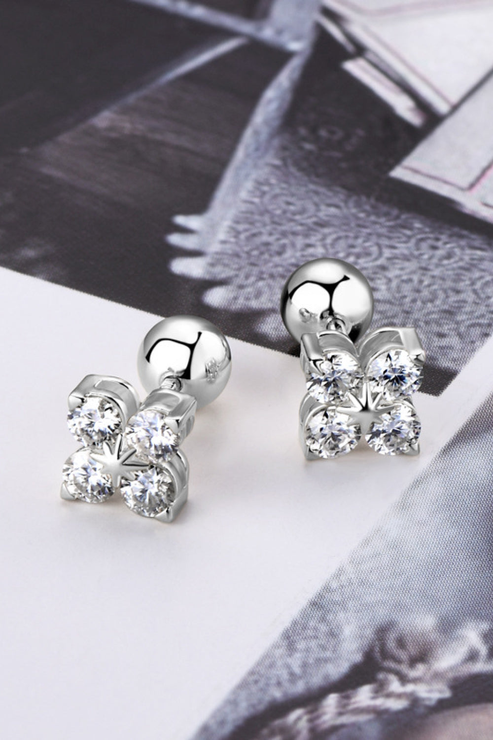 Moissanite 925 Sterling Silver Four-Leaf Clover Shape Earrings  Earrings- Doll Fits