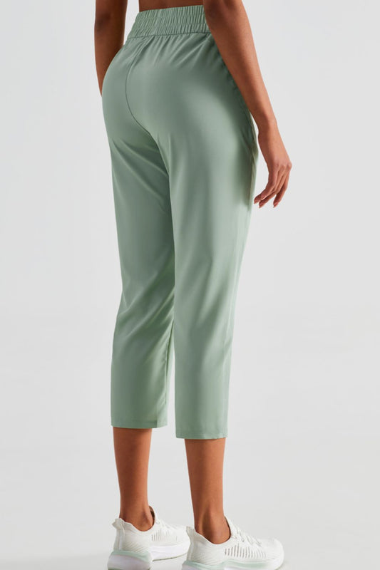 Elastic Waist Cropped Sports Pants  Pants- Doll Fits