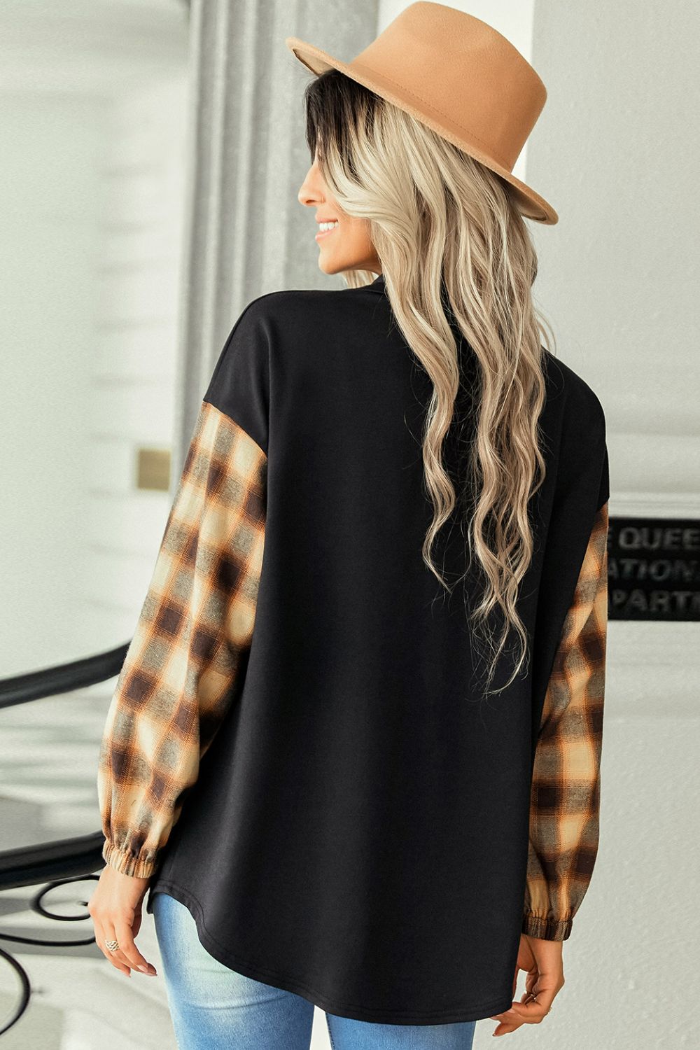 Plaid Dropped Shoulder Shirt with Breast Pocket  Shirts & Tops- Doll Fits