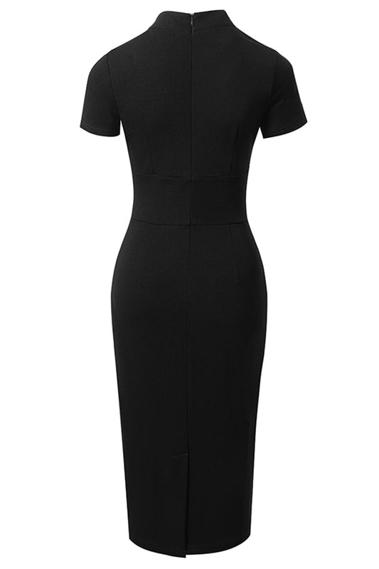 Round Neck Tie Front Short Sleeve Buttoned Dress  Dresses- Doll Fits
