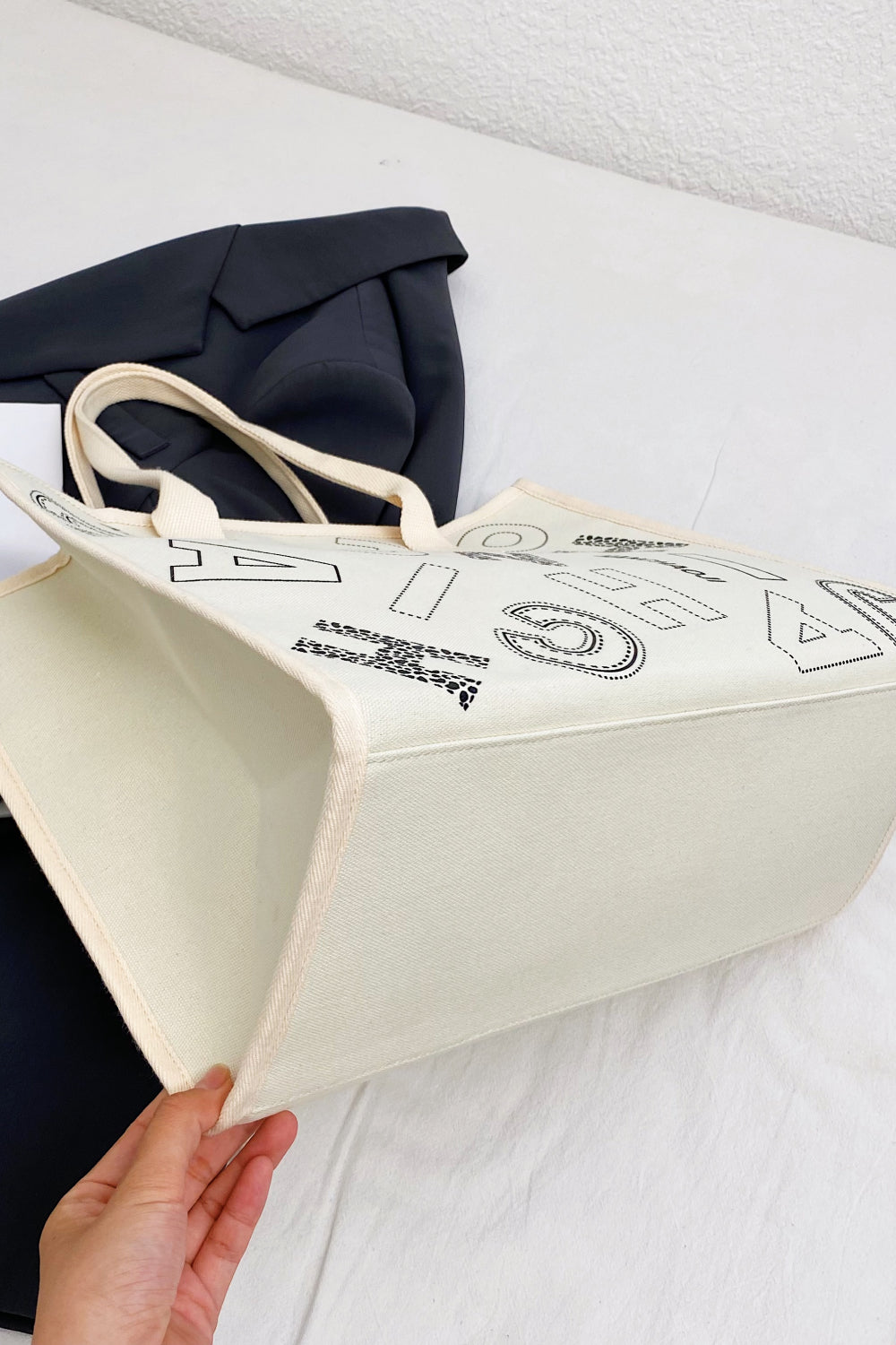 Letter Print Canvas Tote Bag  Handbags- Doll Fits