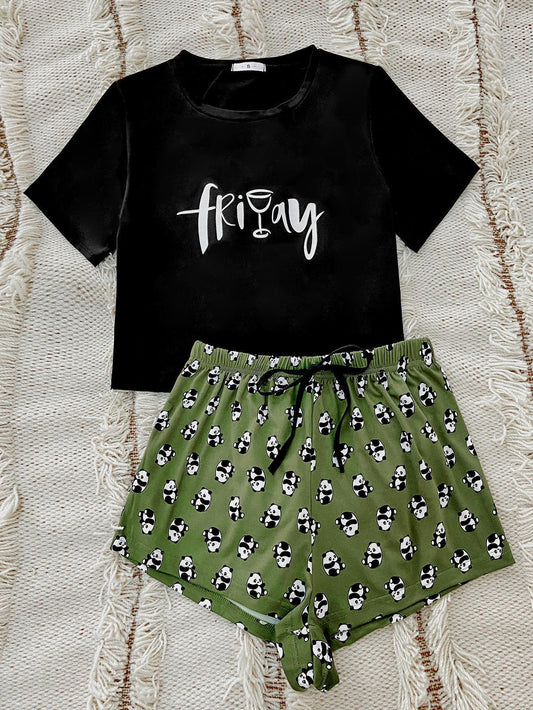 Graphic Tee and Panda Print Shorts Lounge Set  Sleepwear & Loungewear- Doll Fits